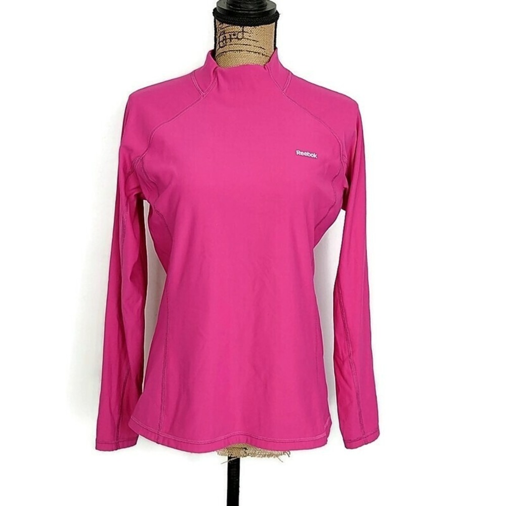 Reebok Play Dry Pink Mock Neck Long Sleeve Athletic Top Gym Training sz L